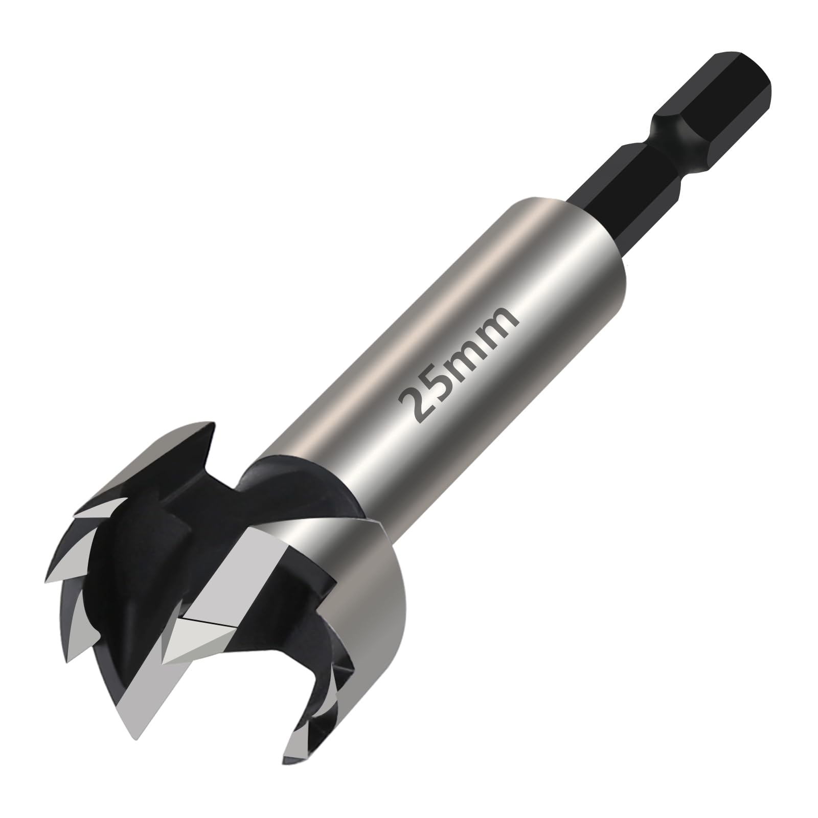 Vearter 25mm Forstner Drill Bit, High Carbon Steel Multi-Tooth Woodworking Tools with Hex Shank, Hinge Boring Hole Cutter for Solid Wood, MDF, Plastic, Particleboard, Plywood