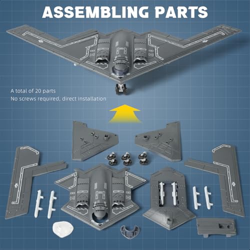 1/200 Scale B-2 Spirit Military Aircraft Toy Quick Build Model USAF Stealth Strategic Heavy Bomber Plastic Building Airplane Model Kit Gift for Adults and Kids (20 Pieces)