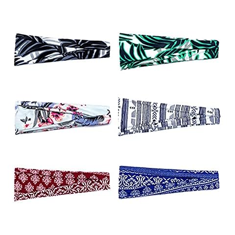 Yoga Headbands, 6Pcs Headbands for Women Printed Non Slip Hair Band Sport Yoga Running Elastic Sweat Hair Wrap for Women Girls Adults (E) Cover