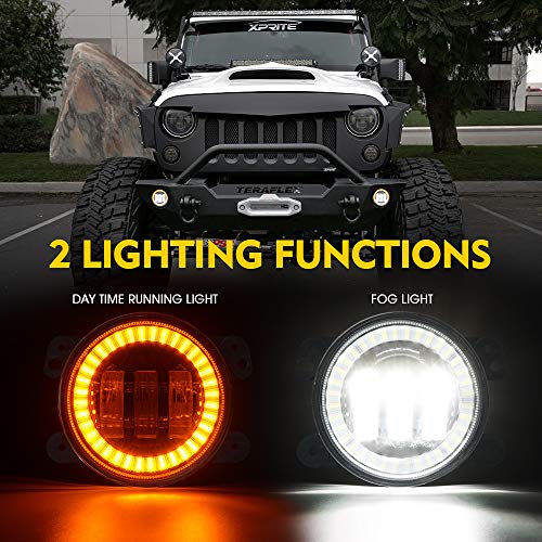 Image of 4 Inch 60W LED Fog Light w /Yellow Halo DRL Compatible with 07-18 Jeep JK