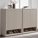 SICOTAS Shoe Cabinet 44" Tall Large Storage Organizer Cabinet Modern Shoe Rack with Doors & 4 Shelves Mid Century Free Standing 6-Tier Cabinet for Entryway Hallway Living Room Closet (2PCS)