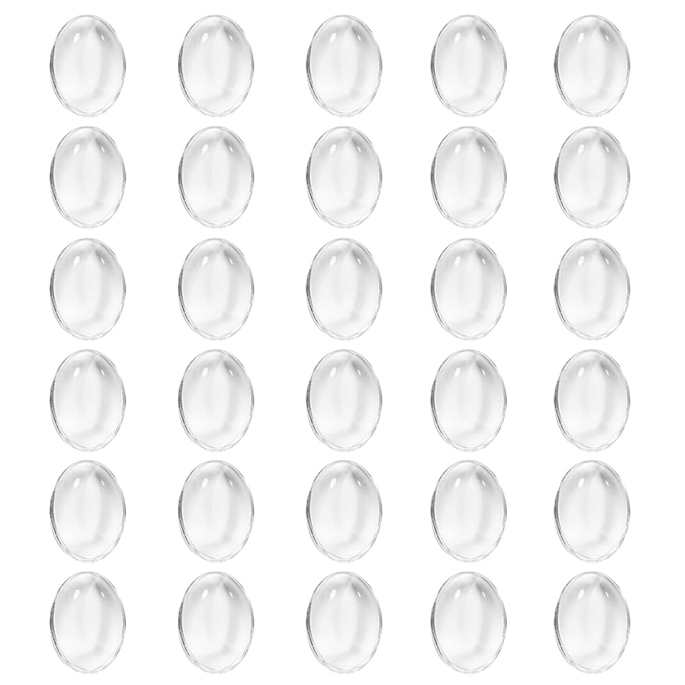 Vokenforu 30Pcs Clear Oval Glass Cabochons 13x18mm Flat Back Glass Dome Tiles for Photo Pendant Crafts Making