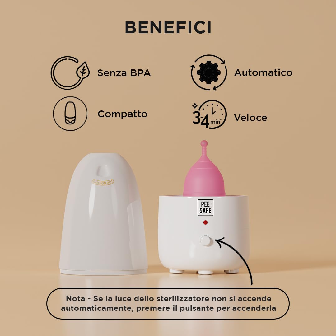 PEESAFE Sterilizzatore a Vapore per Coppetta Mestruale | Elettrico | Sterilizzazione Istantanea | Per Disco Mestruale e Palline di Kegel