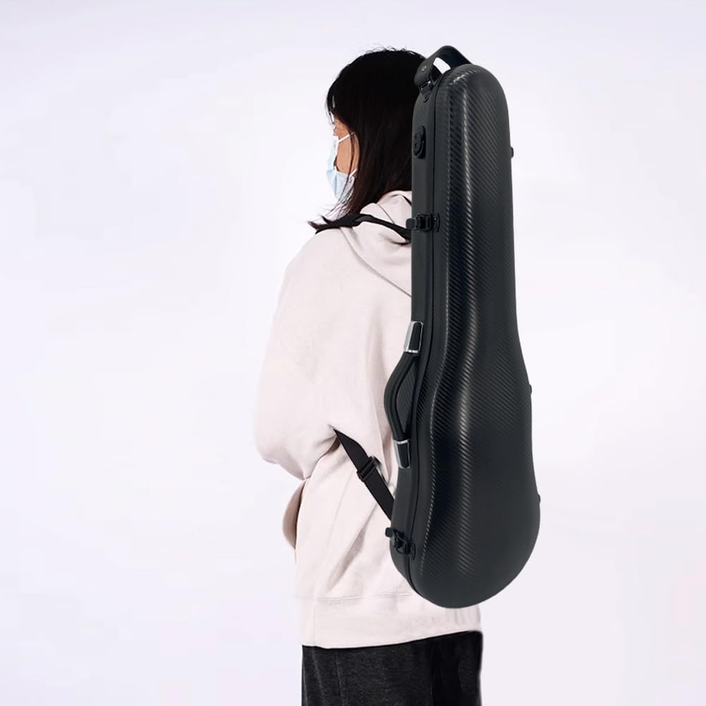 Custodia rigida per violino 4/4 con cinghie per zaino, ultra leggera, da viaggio, in fibra di carbonio, antigraffio, con igrometro, impermeabile Durabl (nero)