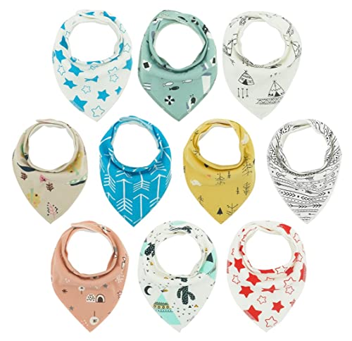 10pcs Baby Bandana Drool Bibs - Age 3 to 24 Months - Ultra Absorbent Organic Cotton Drooling Baby Bibs for Boys and Girl - Safe Nickel Free Snaps For Teething Protection - Unisex Bib Set