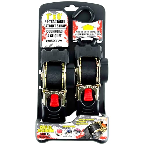 Erickson 34413 Pro Series Black 1 Inch X 6' Retractable Ratcheting Tie-Down Strap thumb #1