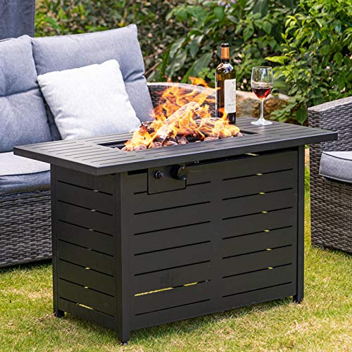 Hooseng Propane Fire Pit Table-50000 BTU 42 inch Rectangular Gas Patio Outdoor Companion for All Season-CSA&ETL Certifications | Overheating Protect Surface | Electronic Ignition