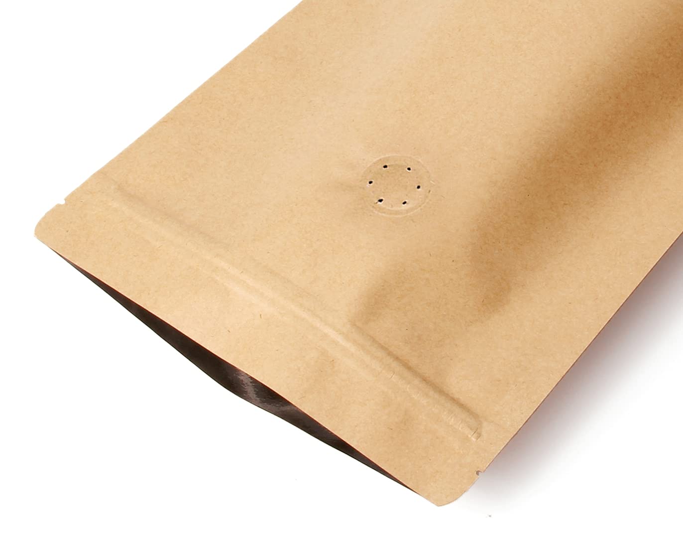 100 bolsas de café de 8 onzas con cierre de cremallera, bolsas de café de papel kraft natural de alta barrera con liberación de aire/válvula de desgasificación unidireccional y cremallera reutilizable