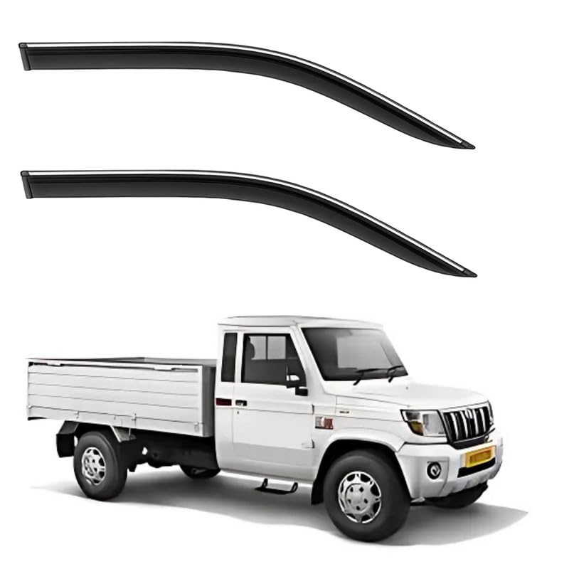 Image of CAR SAAZ Side Door Visors for Bolero Pickup Maxx (Set of 2Pcs)|Chrome Lined Rain Guards, Polycarbonate, Smoke Finish