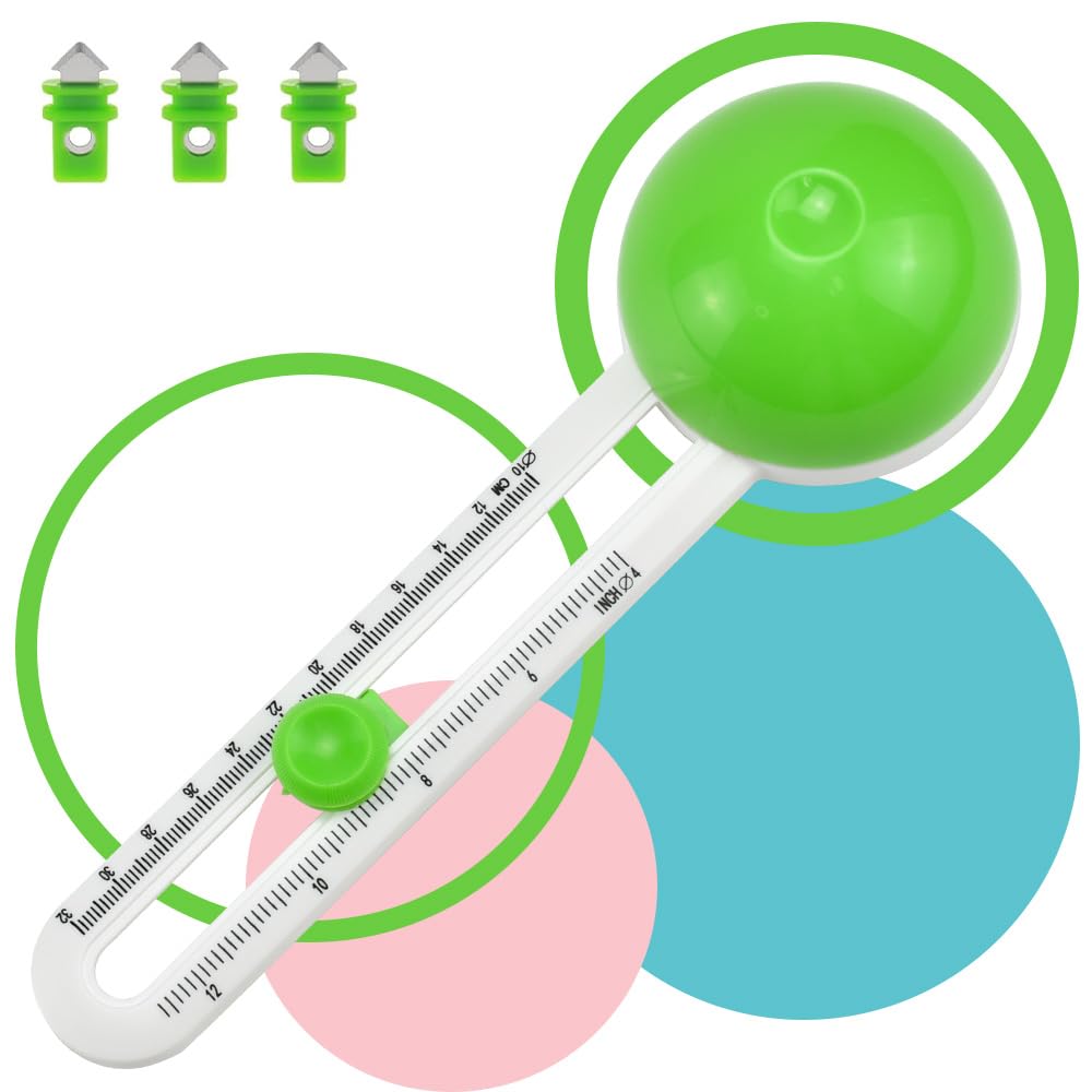 Coupeur de Papier Circulaire, Coupeur de Cercle Papier avec 3 Lames de Rechange, Coupe-Cercle Rotatif, Cutter Circulaire Plastique Réglable, pour Scrapbooking Cartes de Vœux Artisanat, Vert