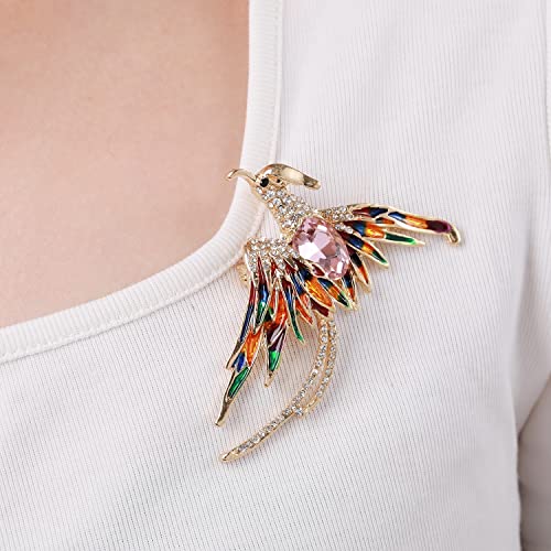 5-Color Enamel Flying Beauty Bird Crystal Phoenix Bird Party Office Brooch Pin Gifts (Pink) #TOP1