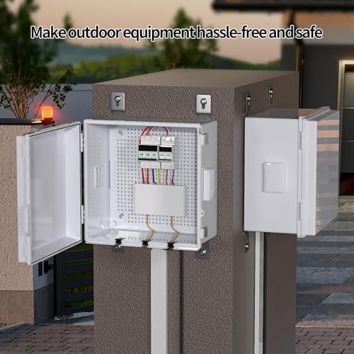 Image of ABS Electrical Junction Box, Ventilated Design, Cable Grommets, IP65 Waterproof Enclosure, Indoor /Outdoor Use with Mounting Panel. (Grey Cover, 11.9 inchx11.9 inchx7 inch)