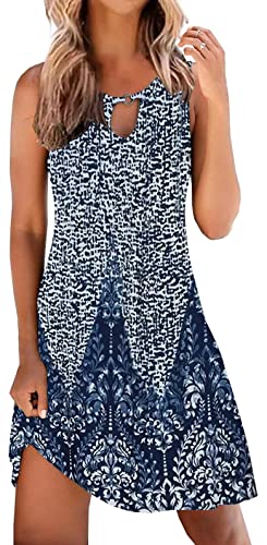 ETCYY NEW Summer Dresses for Women Trendy Boho Floral Print Sundresses Sleeveless Beach Cover Up Dress with Pockets