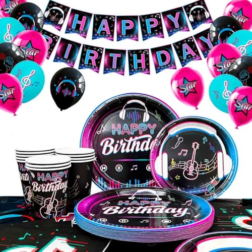 Decoration Anniversaire Theme Musique, Décorations de Fête d'Anniversaire Musique Set Musique Ballons Bannière et Assiette Anniversaire Musique Tasse Nappes etc Fournitures de Fête de Musique