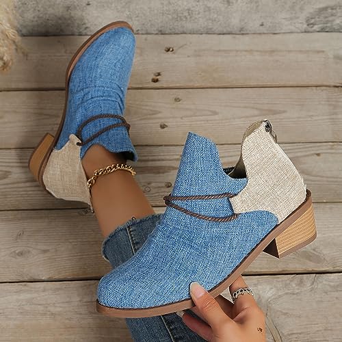 Bottes courtes patchwork léopard rétro femme bottines toile talon épais zip
