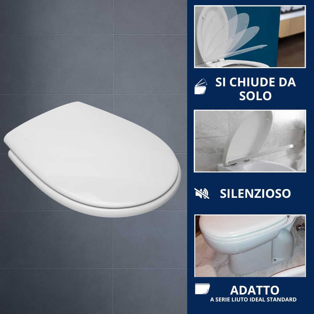HYDRO HOME Copriwater compatibile con serie Liuto Ideal Standard Chiusura Ammortizzata, Plastica Termoindurente Cerniere Regolabili fissaggio dal basso Bianco