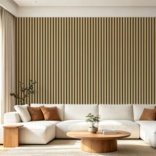 Image of Art3d 6-Piece Wood Acoustic Panels for Noise Reduction, 3D Textured Wall Paneling for Living Room Bedroom TV Background Interior Decor, Natural Oak