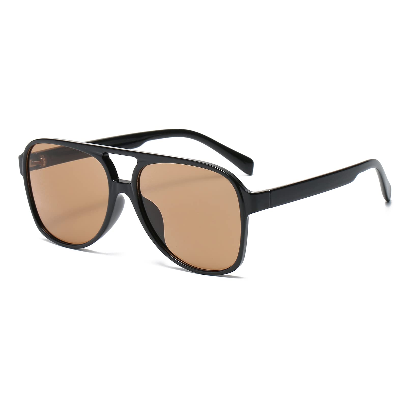 YAMEIZE Retro dubbele brug rechthoekige zonnebril - voor vrouwen mannen vierkante nachtzicht UV400 bescherming bril voor rijden, Zwarte Thee, Moyen à Grand