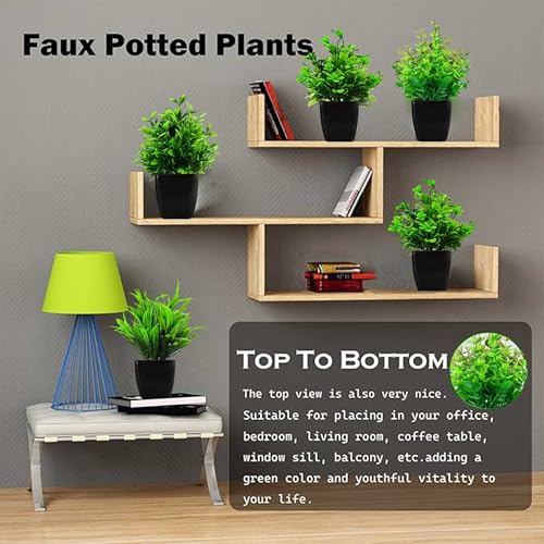 Image of Artificial Potted Plant (Pack of 2) Eucalyptus Potted Faux Decorative Plastic Plant for Home Office Living Room Bedroom Desk Indoor and Outdoor Decoration | Compact Black Pot