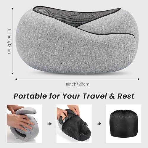 Travel Neck Pillows, 100% Memory Foam Filling, Travel Pillows for Airplanes, Compact and Ergonomic Design, Best for Sleeping Plane Train Travel Essentials (Light Grey)