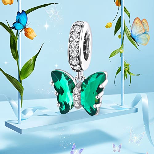 Image of MUNDELL Authentic 925 Sterling Silver Green Butterfly Charm for Original Silver DIY Bracelet or Bangle Jewelry Make Pendants