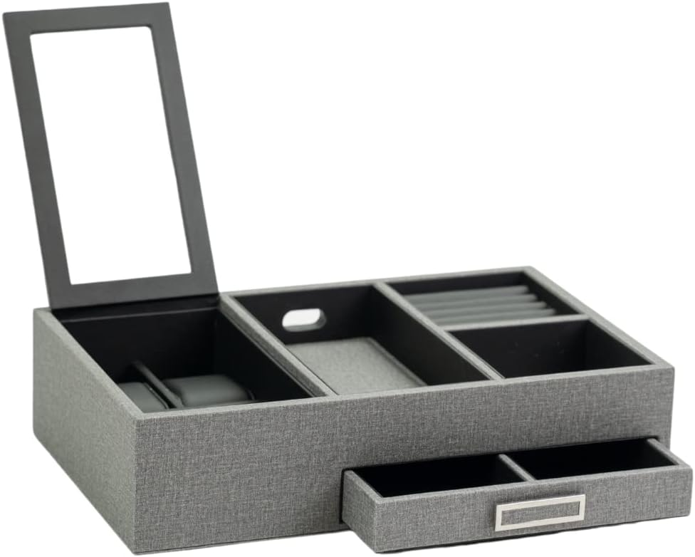 Multi-Purpose Valet Tray for Necklaces, Earrings, Bracelets and rings, 4-Watch and Jewelry Box Organizer (Speedy Master)