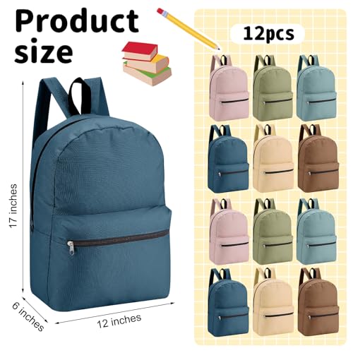 Image of Amylove 12 Pack Backpack in Bulk 17 inch Lightweight Outdoor Travel Bag Classic Bookbags Bulk for Elementary Middle High (Morandi,Cute)