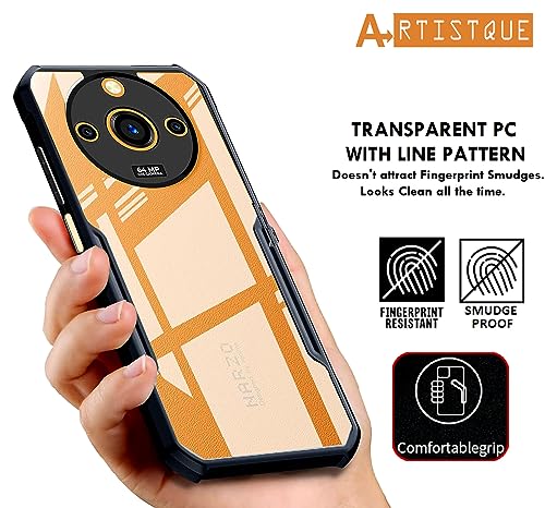 Image of A rtistque Clear Hard Transparent Acrylic Armor Anti-Drop Shockproof TPU Edge Back Cover Case for Realme 11 - Black