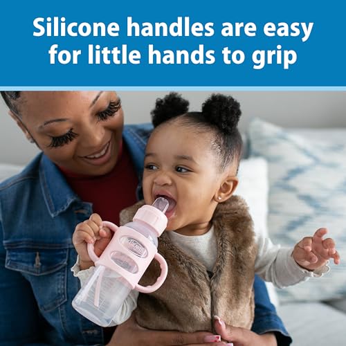 Image of Dr. Brown's Milestones Narrow Sippy Spout Bottle with 100% Silicone Handles, Easy-Grip Handles with Soft Sippy Spout, 8oz /250mL, Light-Pink, 1-Pack, 6m+