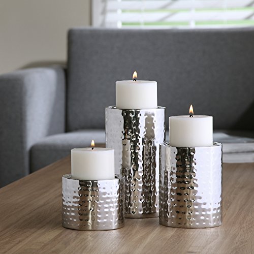 Hosley's Set Of 3 Pillar Candle Holders Silver Finish 7 Inch 5 Inch 3 Inch High. Ideal Gift For Wedding Party Home Spa Aromatherapy Reiki Tea Light Garden Vase Floral Led Pillar Candles O3 #TOP10