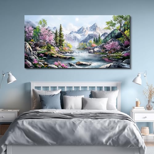 QIYILEXWART Canvas Wall Art For Living Room Wall Decor For Bedroom Office Wall Decoration Mountain Landscape Painting Spring Pictures Artwork Room Aesthetic Home Decor 20x40 In
