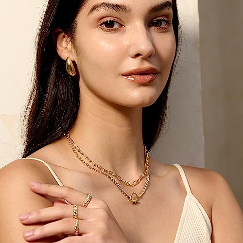 Chesky Gold Layered Necklaces For Women, 14K Dainty Gold Chain Necklace Women Trendy Cuban Link Paperclip Chain Toggle Clasp Necklace Fashion Chunky Jewelry For Women #TOP3