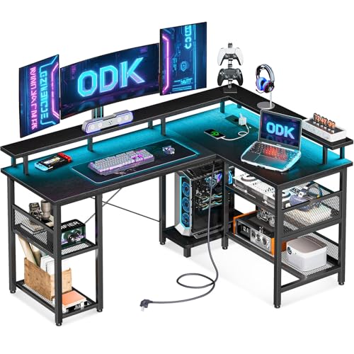 Mesa Gaming ODK con LED, Reversible, Negro 150×102 cm
