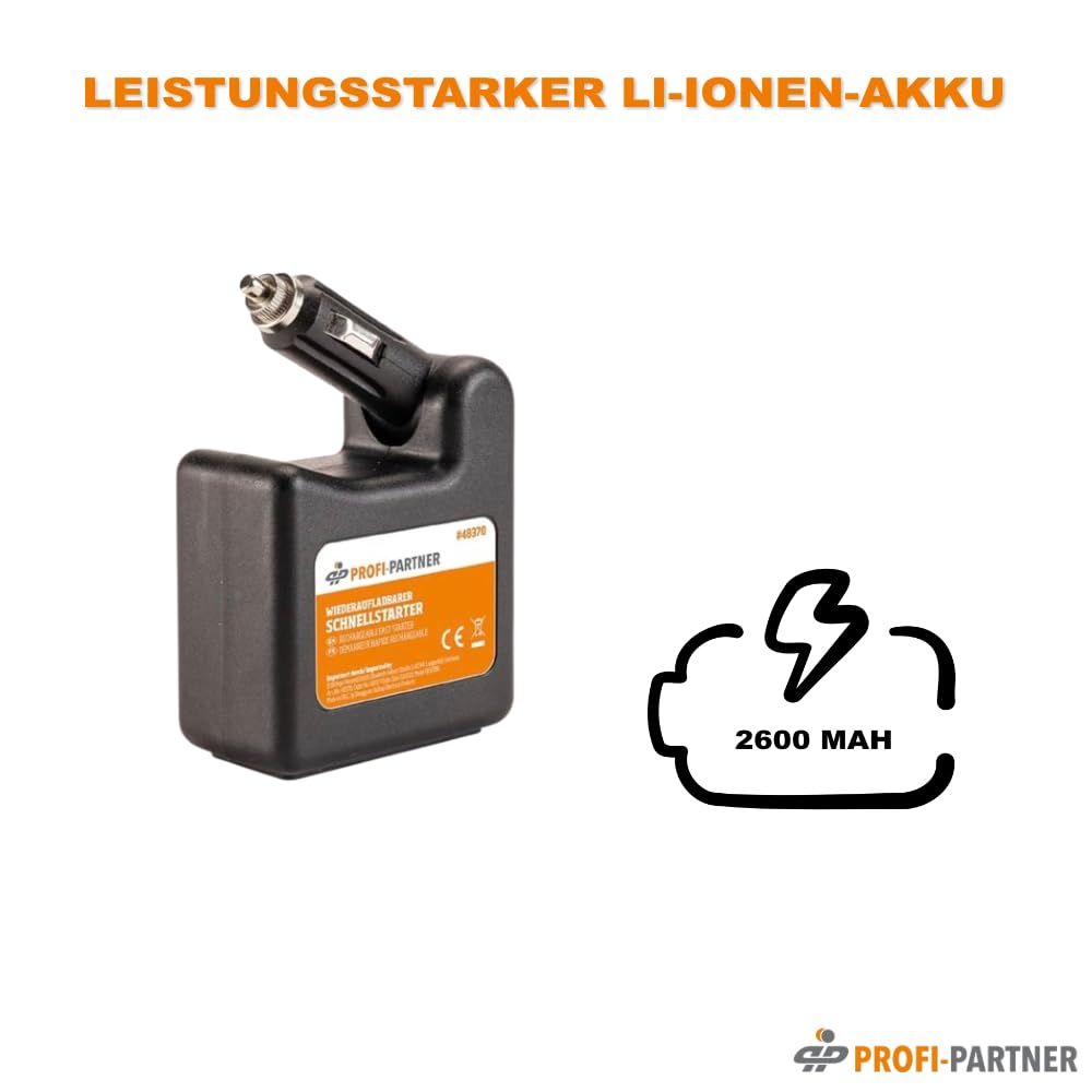 Kfz-Starthilfe, aufladbarer Schnellstarter mit USB-Powerbank | Laden über Zigarettenanzünder, 12-Volt-Anschluss, LED-Ladestandanzeige, Batterie-Booster in ca. 20 Minuten, saubere Hände