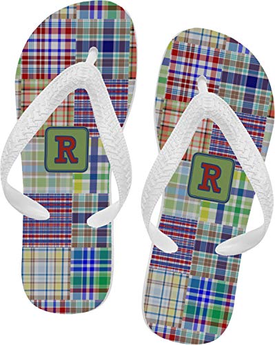 Personalized Blue Madras Plaid Print Flip Flops