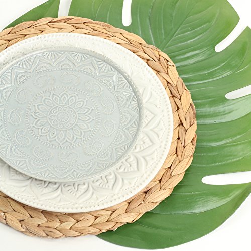 Koyal Wholesale Water Hyacinth Placemats, 13" Round Mat Weave Charger Plates, Set of 4, Eco Friendly Tropical Wedding or Home Decor