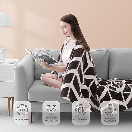 VENTIMI Electric Blanket Heated Throw, 50\" x 60\" Heated Blanket with 4 Heat Levels & 3 Hours Auto Off, Fast Heating Blanket with ETL & FCC Certification, Coffee
