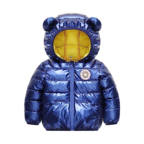 Boys Winter Coat Large Cartoon Luminous Rabbit Pattern Bear Ears Hooded Coat Jacket Little Boys Winter (Blue, 3-4 Years)