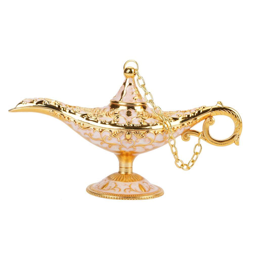 Aladyn Lamp, MAGT rzeźbione metalowe Hollow Hollow Legend Lamp Aladdin Magic Genie Light Wishing Pot Decor(Phnom Penh White)