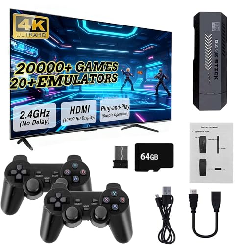 M8 Retro Game Console with 2 Wireless Controllers, 64GB, Over 20,000 Classic Games, Ideal Gaming Gift for Boys and Adults