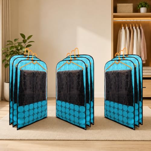 Able Set of 9 Pcs Single Hanging Saree Covers/Clothes Storage Bag/Wardrobe Organizer With Front Transparent For Lehenga, Suit, Dress,& Accessories (Sea Green) (Hanger Not Included)