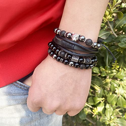 Set de pulseras de cuero con piedra natural estilo punk miniatura 2