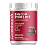 Celebrate Vitamins Essential Multi 4-in-1 Powder - Bariatric Multivitamin, 500mg Calcium, 4g Fiber, 25g Protein Shake Mix - Chocolate Milk (14 Servings)