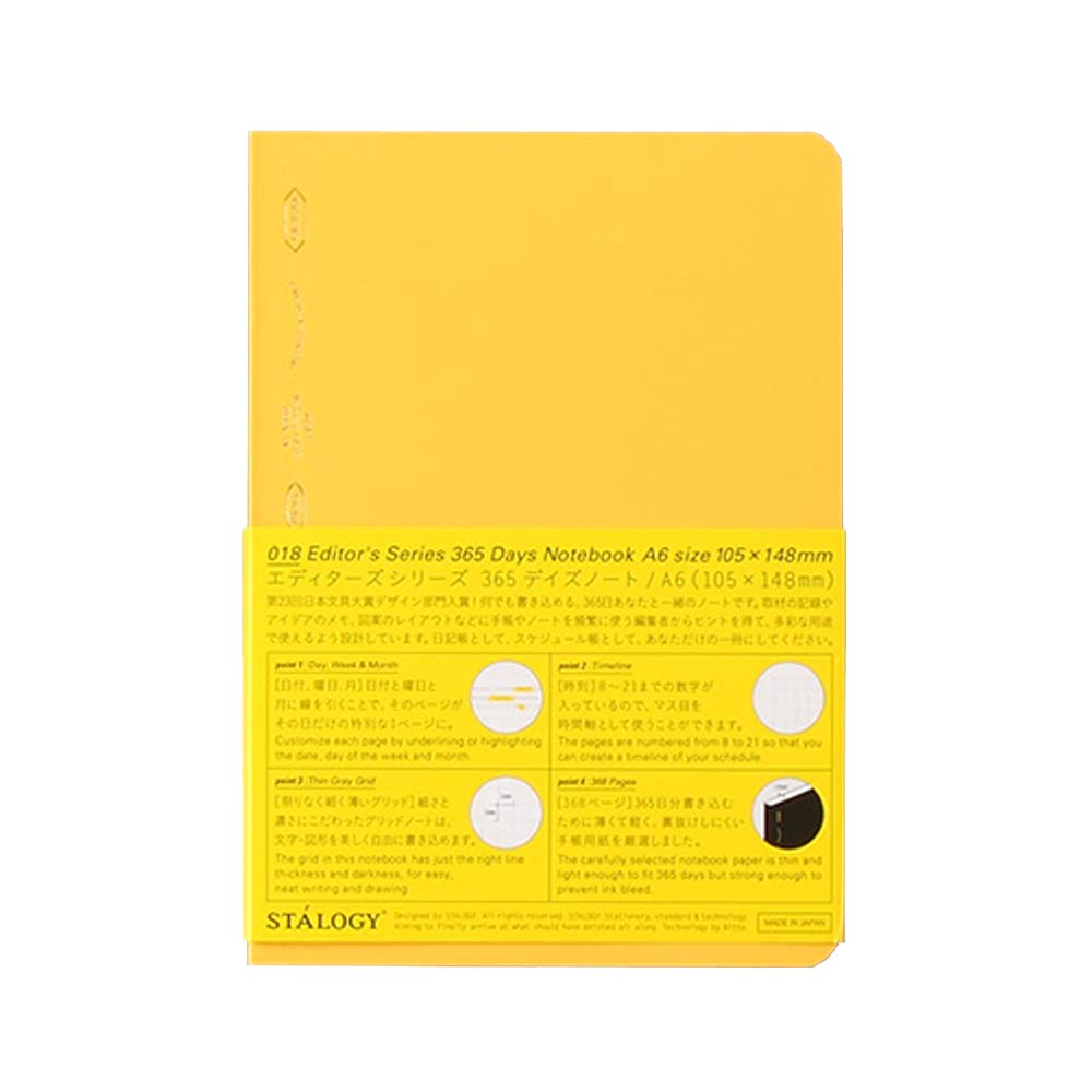Stalogy 365 Day Notebook A6 Grid 368 Pages Yellow Cloth Spine Made in Japan