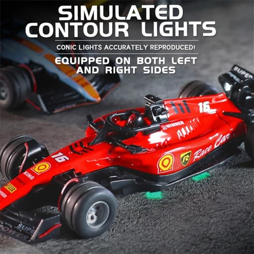Image of PLUSPOINT 1:64 Die cast Metal F1 Mini RC Racing car with LED Lights | 2.4GHz Remote Control Car | 3 Speed Adjustable, USB Rechargeable Alloy RC Car for Kids & Adults Indoor /Outdoor Racing