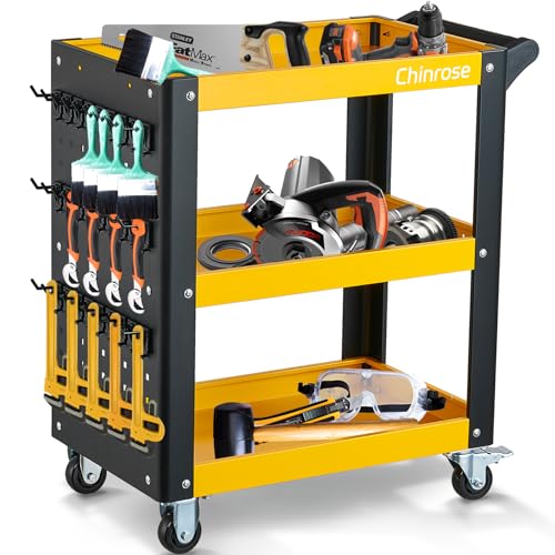 Tool Cart on Wheels,3-Tier Mechanic Cart with Wheels,Load 1000 lb Capacity,for Factories, Workshops,Garage,Repair Shop,Warehouse,Offices and Kitchens