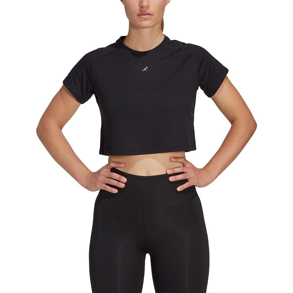adidas Women's AEROREADY Train Essentials 3 Bar Logo Crop Tee, Black, XL