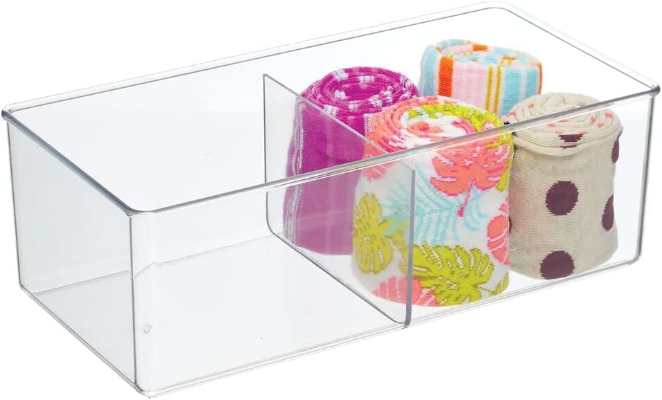 Image of Drawer and Closet Storage Bin | 2 Compartment Organizer | Perfect for Scarves Socks Bras and Underwear | Durable Shelf Organizer