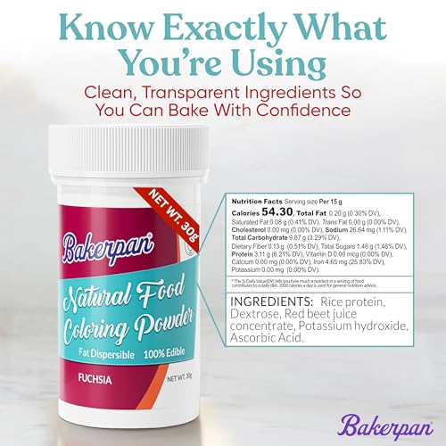 Image of Bakerpan Fuchsia Pink Food Coloring Powder for Baking - 30g Oil Based, Artificial Dye-Free, Plant-Based, Kosher, Gluten-Free - For Buttercream, Chocolate, Candy & Cakes