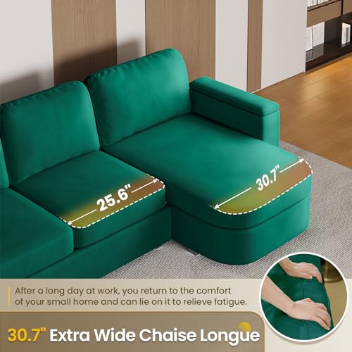 Image of SEDETA 120 inch U Shaped Couch, Sectional Sofa Couch with Storage Seat, Velvet Convertible Sofa with Reversible Chaises, Sectional Couches with Ottomans for Living Room, Green